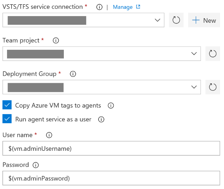 Settings required to install the deployment group agent on VMs